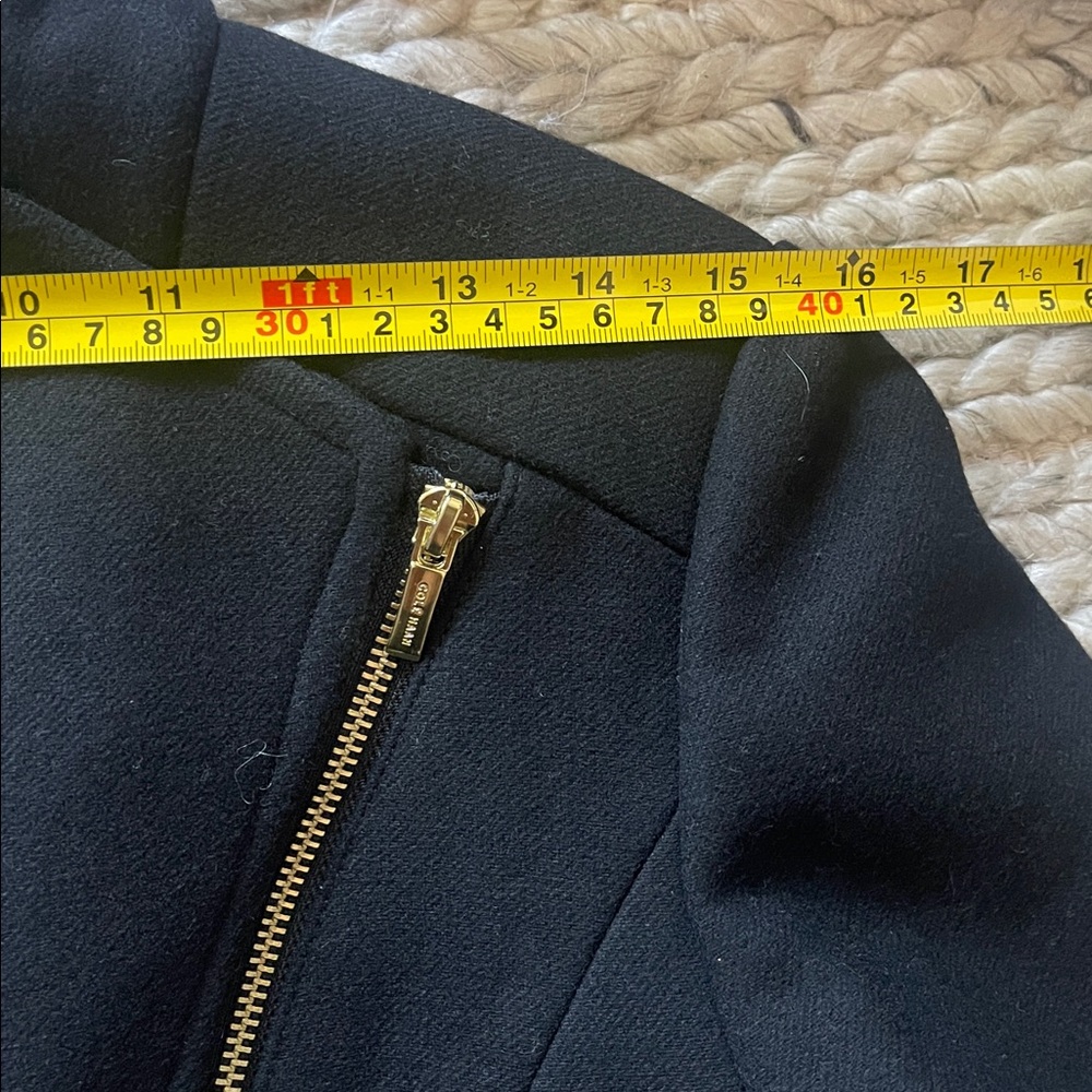 Cole Haan Wool Asymmetric Zip Coat | Minimalist Black Long Coat | Size 4 - Picture 11 of 12